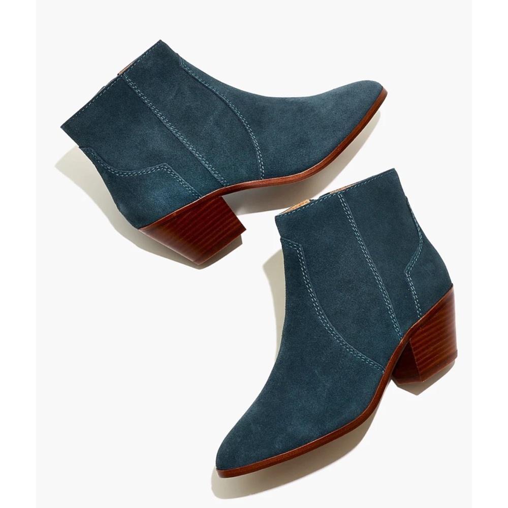 The Western Boot in Suede Midnight Spruce Blue Suede Ankle Boots Size 9